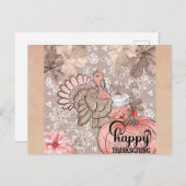 Cute Girly Happy Thanksgiving Turkey Briefkaart (Voorkant / Achterkant)