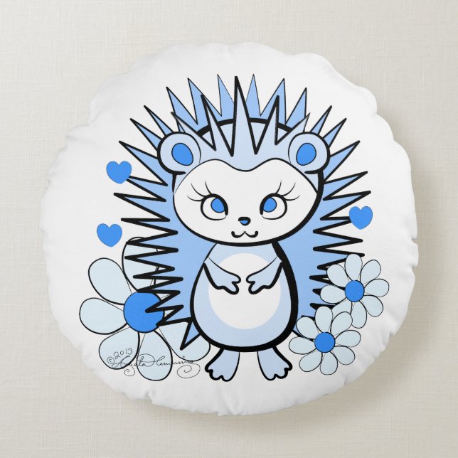 Cute Girly Hedégel Lt Blue Rond Kussen (Voorkant)