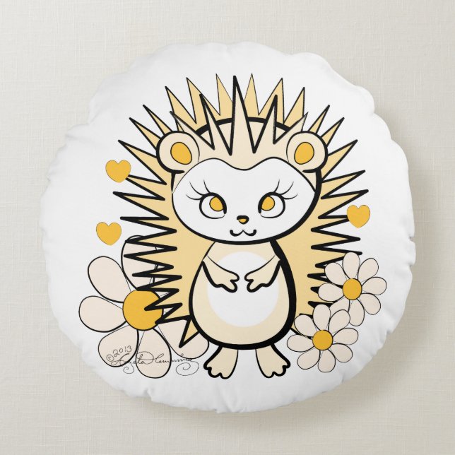 Cute Girly Hedgel Yellow Rond Kussen (Voorkant)