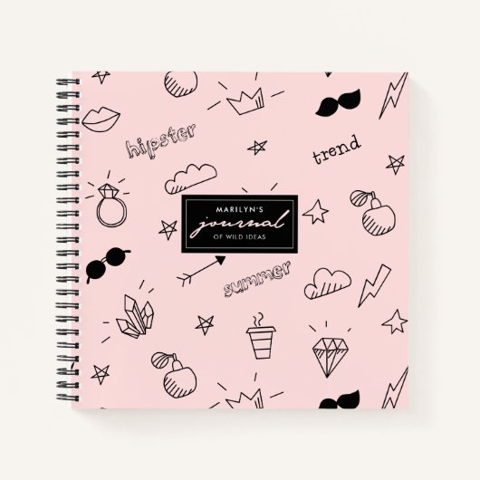 Cute Girly Hipster Hand Drawn Icons Pattern Notitieboek (Voorkant)