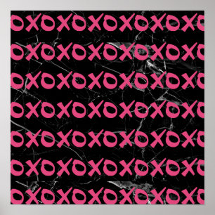 Cute girly hot roze zwarte marmer xoxo hugs kisses poster