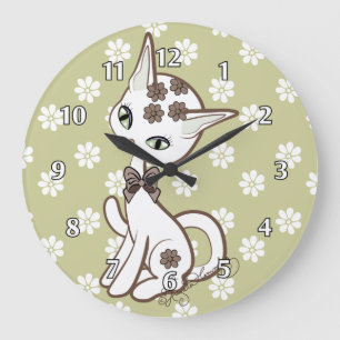 Cute girly Kitty Cat Antiek Gold~ Grote Klok