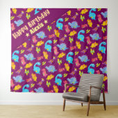 Cute Girly Kleurrijk Paarse Dinosaurus Thema Verja Wandkleed (In Situ (horizontaal))