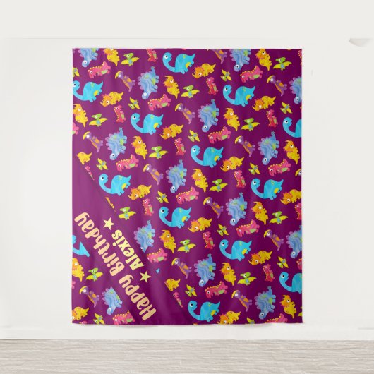 Cute Girly Kleurrijk Paarse Dinosaurus Thema Verja Wandkleed (Voorkant)