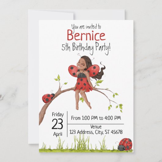 Cute Girly LadyBug 5e Anniversaire Invitation (Devant)
