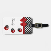 Cute girly ladybugs polka dots monogram bagagelabel (Voorkant horizontaal)