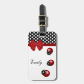 Cute girly ladybugs polka dots monogram bagagelabel (Voorkant verticaal)