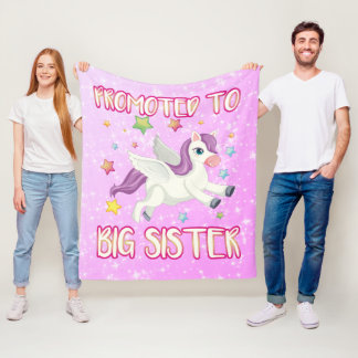 Cute Girly Magical Unicorn PROMOTED TO Big Sister Fleece Deken