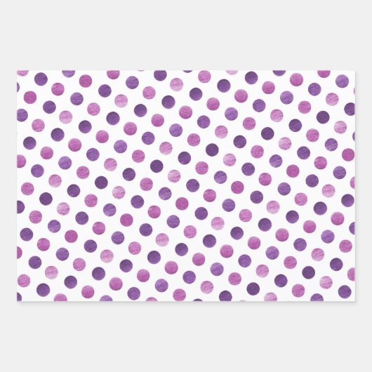 Cute Girly Modern Elegant Polka Dots White Paars Inpakpapier Vel (Voorkant 3)