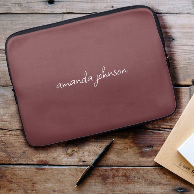 Cute Girly Modern Red Monogram Cursive Volledige n Laptop Sleeve (Creator heeft geüpload)