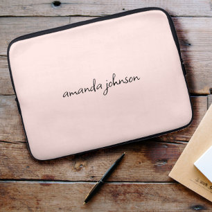 Cute Girly Modern Roze Monogram Cursief Volledige  Laptop Sleeve