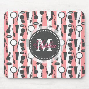 Cute girly monogram cosmetica strepen patroon muismat