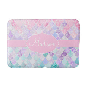 Cute Girly Ombre Mermaid Pattern Monogrammed Badmat