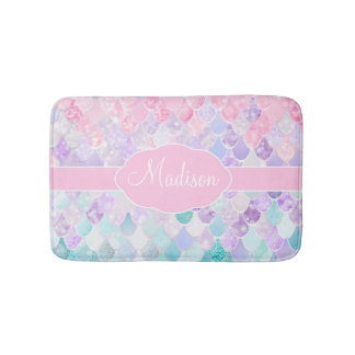 Cute Girly Ombre Mermaid Pattern Monogrammed Badmat