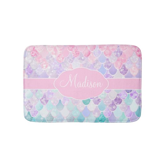 Cute Girly Ombre Mermaid Pattern Monogrammed Badmat (Voorkant)