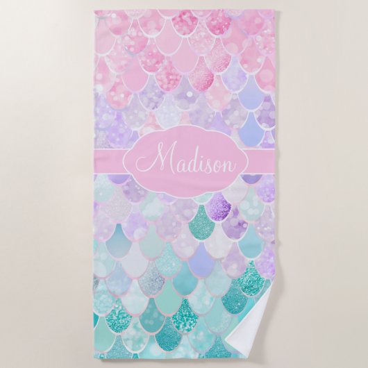 Cute Girly Ombre Mermaid Pattern Monogrammed Strandlaken (Voorkant)