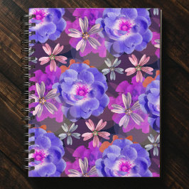 Cute & Girly Paars Floral Pattern Trendy Colorful Notitieboek