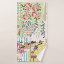 Cute girly pastel background floral collage art bad handdoek