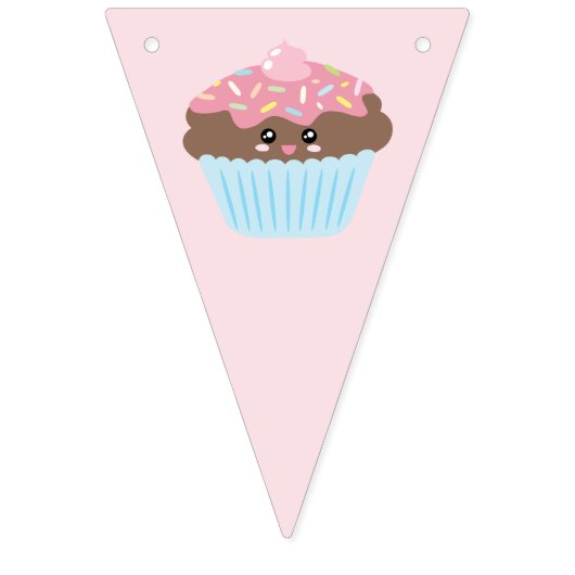 Cute Girly Pastel Pink Cupcake Happy Birthday Vlaggetjes (Eerste vlag)