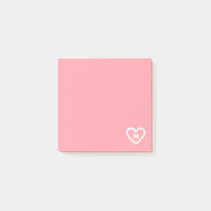 Cute Girly Pastel Pink Heart Monogram Initiaal Post-it® Notes