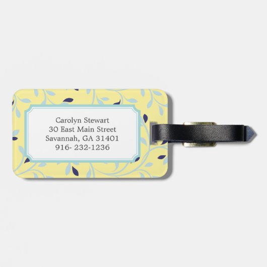 Cute girly pastel yellow floral Patroonmonogram Bagagelabel (Achterkant horizontaal)