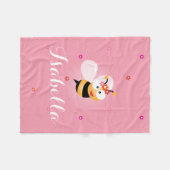 Cute Girly Pink Bloemenmeisje Baby Bee Cartoon Fleece Deken (Voorkant (Horizontaal))