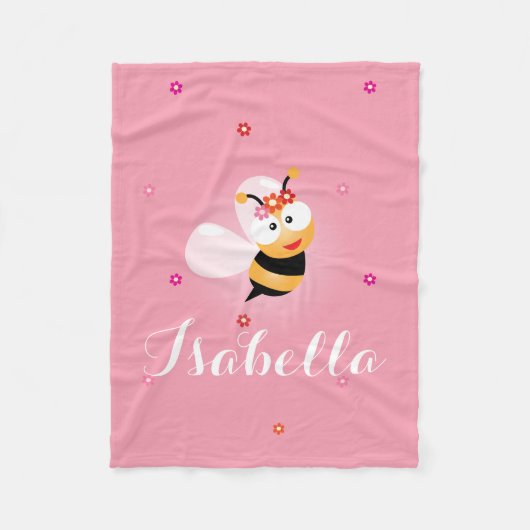 Cute Girly Pink Bloemenmeisje Baby Bee Cartoon Fleece Deken (Voorkant)