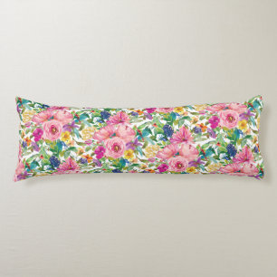 Cute Girly Pink Blue Yellow Waterverf Floral Lichaamskussen
