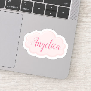 Cute Girly Pink Cloud Illustratie Aangepaste naam Sticker