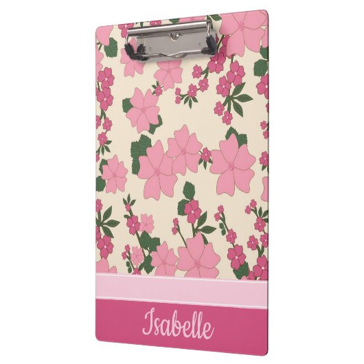 Cute Girly Pink Flower Pattern Personalized Klembord (Links)
