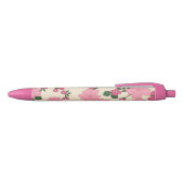 Cute Girly Pink Flower Pattern Zwarte Inkt Pen (Bovenkant)
