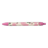 Cute Girly Pink Flower Pattern Zwarte Inkt Pen (Voorkant)