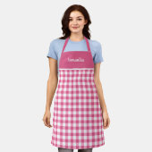 Cute Girly Pink Gingham Name Personalized Apron Schort (Gedragen)