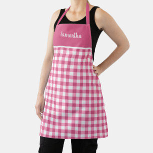 Cute Girly Pink Gingham Name Persoonlijk Apron Schort