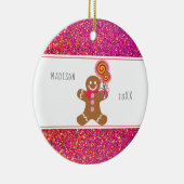 Cute Girly Pink Glitter Gingerbrood Snoep Name Keramisch Ornament (Rechts)