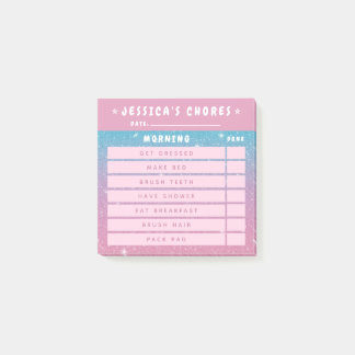 Cute Girly Pink Glitter Kids Morning Chores 3x3 Post-it® Notes