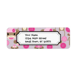 Cute Girly Pink Monkey Girl Pattern Collage Etiket