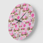 Cute Girly Pink Monkey Girl Pattern Collage Grote Klok (Hoek)