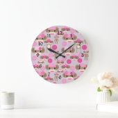 Cute Girly Pink Monkey Girl Pattern Collage Grote Klok (Huis)