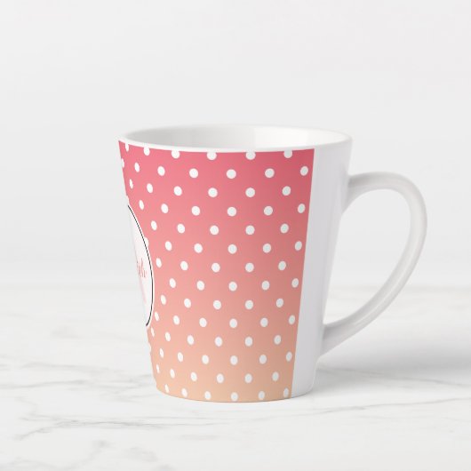 Cute Girly Pink Ombre Polka Dot Monogram Latte Mok (Rechts)