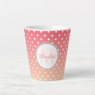Cute Girly Pink Ombre Polka Dot Monogram Latte Mok