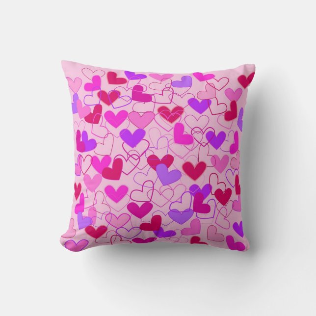 Cute Girly Pink Paars en Red Hearts Pattern Kussen (Voorkant)