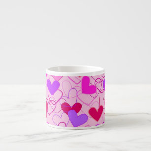 Cute Girly Pink Paars & Red Hearts Pattern Espresso Kop