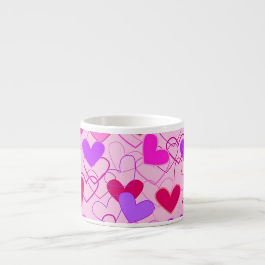 Cute Girly Pink Paars & Red Hearts Pattern Espresso Kop (Voorkant)