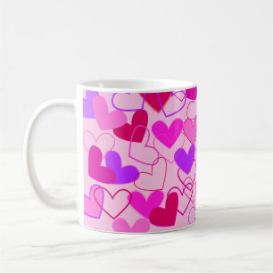 Cute Girly Pink Paars & Red Hearts Pattern Koffiemok