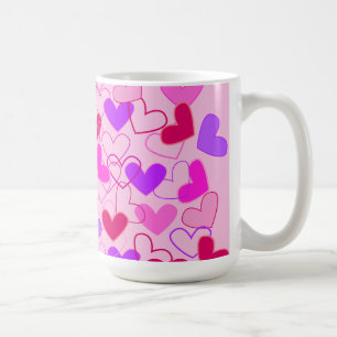 Cute Girly Pink Paars & Red Hearts Pattern Koffiemok