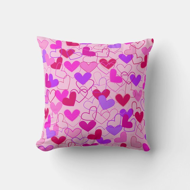 Cute Girly Pink Paars & Red Hearts Pattern Kussen (Voorkant)