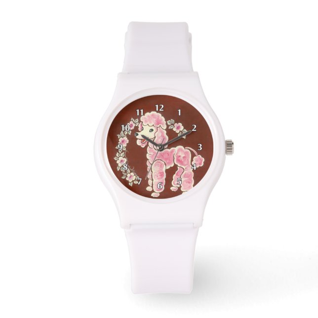 Cute Girly Pink Poodle Dog Horloge (Voorkant)