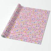 Cute Girly Pink Rainbow Patroon Cadeaupapier (Uitgerold)