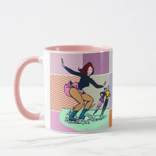 Cute Girly Pink Retro Figuur Skaters Cartoon Mok